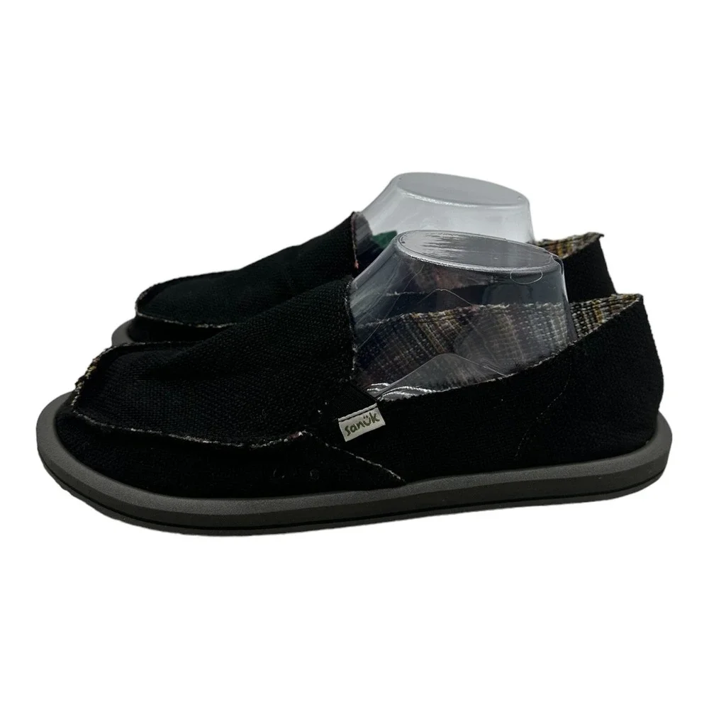 Sanuk‎ Donna Hemp Shoes Women's Size 6 Black Slip On Loafers NWT SWF1160 BLK